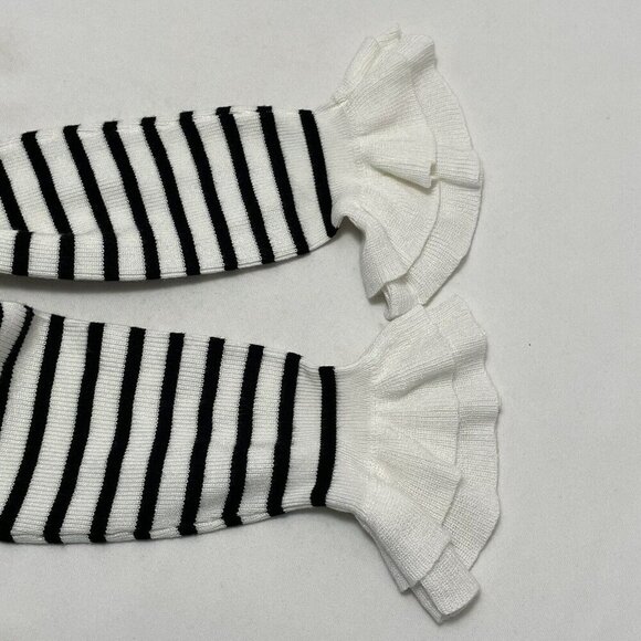 WHBM Sweater White House Black Market Women Size MP Stripe Ruffle Silver Button - Picture 3 of 12